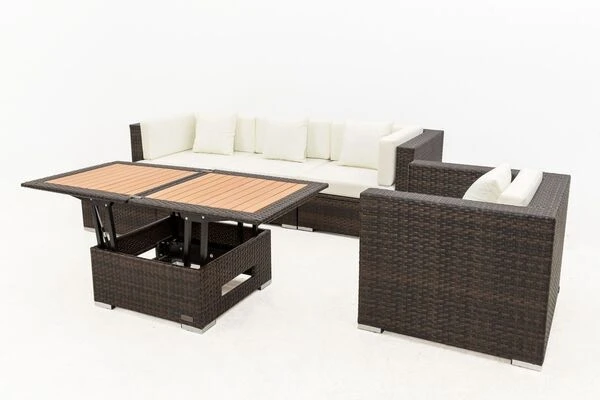 OUTFLEXX Loungemöbel-Set, Braun Marmoriert, Polyrattan, 5 Pers, Wasserfeste Kissenbox, Inkl. Loungetisch 12 OUTFLEXX Loungemöbel-Set, Braun Marmoriert, Polyrattan, 5 Pers, Wasserfeste Kissenbox, Inkl. Loungetisch – Bild 10