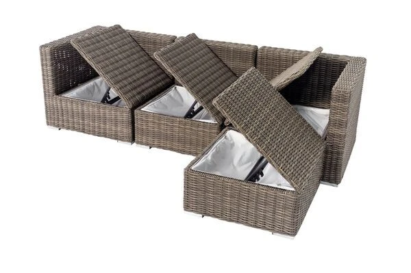OUTFLEXX Loungegarnitur, Polyrattan/Teakholz, Tisch 160x90cm, Für 4 Personen, Wasserfeste Kissenbox 12 OUTFLEXX Loungegarnitur, Polyrattan/Teakholz, Tisch 160x90cm, Für 4 Personen, Wasserfeste Kissenbox – Bild 10