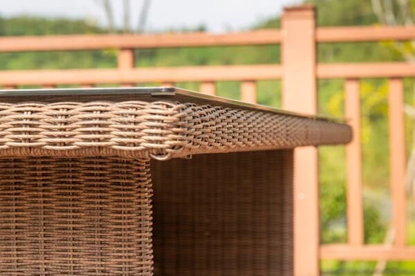 OUTFLEXX Dining Set, Hellbraun, Polyrattan, Tisch 220x100cm, Spraystone, 6mm, 6 Dining Sessel, Verstellbar 12 OUTFLEXX Dining Set, Hellbraun, Polyrattan, Tisch 220x100cm, Spraystone, 6mm, 6 Dining Sessel, Verstellbar – Bild 10