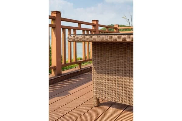 OUTFLEXX Dining Set, Hellbraun, Polyrattan, Tisch 220x100cm, Spraystone, 6mm, 6 Dining Sessel, Verstellbar 14 OUTFLEXX Dining Set, Hellbraun, Polyrattan, Tisch 220x100cm, Spraystone, 6mm, 6 Dining Sessel, Verstellbar – Bild 12