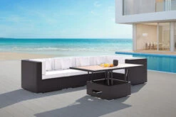 OUTFLEXX Ecklounge-Set Polyrattan, Braun, Für 5 Personen, Inkl. Loungetisch, Wasserfeste Kissenbox
