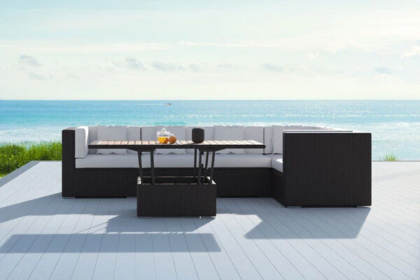 OUTFLEXX Ecklounge-Set Polyrattan, Braun, Für 5 Personen, Inkl. Loungetisch, Wasserfeste Kissenbox 4 OUTFLEXX Ecklounge-Set Polyrattan, Braun, Für 5 Personen, Inkl. Loungetisch, Wasserfeste Kissenbox – Bild 2