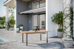 OUTFLEXX Ausziehtisch, FSC-Teak/Edelstahl, Plattenstärke 20mm, 150/200x90cm