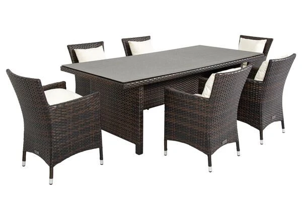 OUTFLEXX Dining Set, Braun Marmoriert, Polyrattan, Tisch 220x100cm, Spraystone, 6mm, 6 Sessel 18 OUTFLEXX Dining Set, Braun Marmoriert, Polyrattan, Tisch 220x100cm, Spraystone, 6mm, 6 Sessel – Bild 16