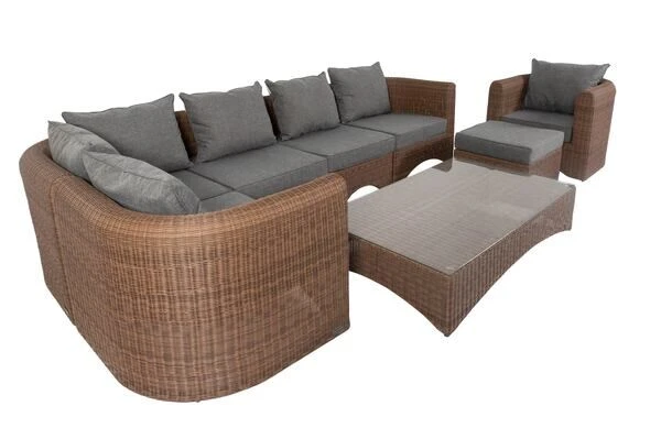 OUTFLEXX Loungegarnitur, Hellbraun, Polyrattan, 8tlg, 7 Personen, Inkl. Polster Und Kissen 19 OUTFLEXX Loungegarnitur, Hellbraun, Polyrattan, 8tlg, 7 Personen, Inkl. Polster Und Kissen – Bild 17