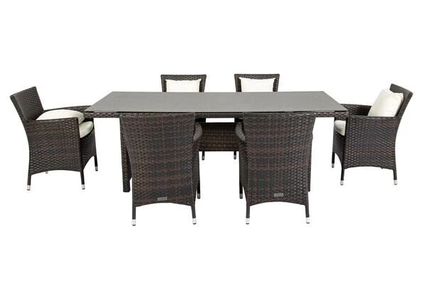 OUTFLEXX Dining Set, Braun Marmoriert, Polyrattan, Tisch 220x100cm, Spraystone, 6mm, 6 Sessel 19 OUTFLEXX Dining Set, Braun Marmoriert, Polyrattan, Tisch 220x100cm, Spraystone, 6mm, 6 Sessel – Bild 17