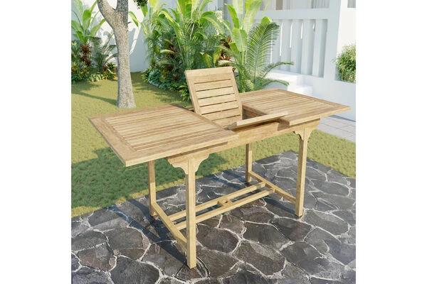 OUTFLEXX Ontario Ausziehtisch, Natur, Teakholz, 160/210x90cm, Fein Geschliffen 4 OUTFLEXX Ontario Ausziehtisch, Natur, Teakholz, 160/210x90cm, Fein Geschliffen – Bild 2