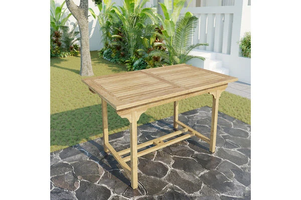 OUTFLEXX Ontario Ausziehtisch, Natur, Teakholz, 160/210x90cm, Fein Geschliffen 5 OUTFLEXX Ontario Ausziehtisch, Natur, Teakholz, 160/210x90cm, Fein Geschliffen – Bild 3