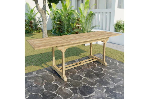 OUTFLEXX Ontario Ausziehtisch, Natur, Teakholz, 195/295x90cm, Fein Geschliffen 3 OUTFLEXX Ontario Ausziehtisch, Natur, Teakholz, 195/295x90cm, Fein Geschliffen