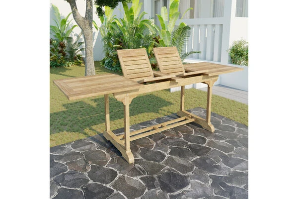 OUTFLEXX Ontario Ausziehtisch, Natur, Teakholz, 195/295x90cm, Fein Geschliffen 4 OUTFLEXX Ontario Ausziehtisch, Natur, Teakholz, 195/295x90cm, Fein Geschliffen – Bild 2