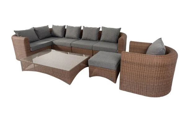 OUTFLEXX Loungegarnitur, Hellbraun, Polyrattan, 8tlg, 7 Personen, Inkl. Polster Und Kissen 20 OUTFLEXX Loungegarnitur, Hellbraun, Polyrattan, 8tlg, 7 Personen, Inkl. Polster Und Kissen – Bild 18