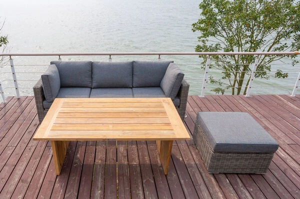 OUTFLEXX Loungegarnitur, Polyrattan/Teakholz, Tisch 160x90cm, Für 4 Personen, Wasserfeste Kissenbox 21 OUTFLEXX Loungegarnitur, Polyrattan/Teakholz, Tisch 160x90cm, Für 4 Personen, Wasserfeste Kissenbox – Bild 19