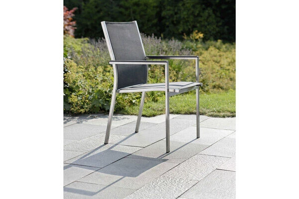 STERN Cardiff Stapelsessel, Silbergrau, Edelstahl/Textil/Aluminiumarmlehnen, 61x57x92 Cm, Stapelbar 4 STERN Cardiff Stapelsessel, Silbergrau, Edelstahl/Textil/Aluminiumarmlehnen, 61x57x92 Cm, Stapelbar – Bild 2