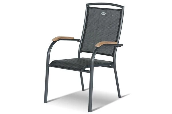 HARTMAN Raffaelo Stapelsessel, Xerix/anthrazit, Alu/Textilene, Mit FSC-Teak-Armlehnen 3 HARTMAN Raffaelo Stapelsessel, Xerix/anthrazit, Alu/Textilene, Mit FSC-Teak-Armlehnen