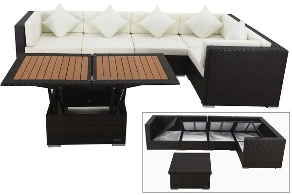 OUTFLEXX Ecklounge-Set Polyrattan, Braun, Für 5 Personen, Inkl. Loungetisch, Wasserfeste Kissenbox 6 OUTFLEXX Ecklounge-Set Polyrattan, Braun, Für 5 Personen, Inkl. Loungetisch, Wasserfeste Kissenbox – Bild 4