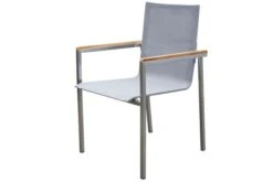 OUTFLEXX Gartensessel, Silber, Edelstahl/Textilene, Armlehnen Aus FSC-Teak, 56x67x88cm