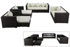 OUTFLEXX Loungemöbel-Set, Braun, Polyrattan, Für 9 Personen, Wasserfeste Kissenbox