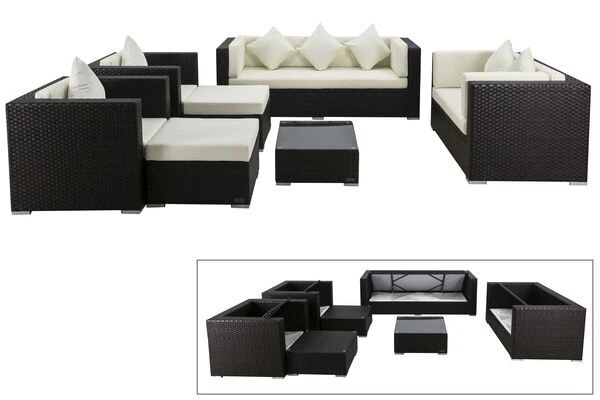 OUTFLEXX Loungemöbel-Set, Braun, Polyrattan, Für 9 Personen, Inkl. Kaffeetisch, Wasserfeste Kissenbox 3 OUTFLEXX Loungemöbel-Set, Braun, Polyrattan, Für 9 Personen, Inkl. Kaffeetisch, Wasserfeste Kissenbox