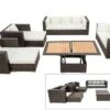 OUTFLEXX Loungemöbel-Set, Braun Marmoriert, Polyrattan, 9 Pers, Wasserfeste Kissenbox, Inkl. Loungetisch