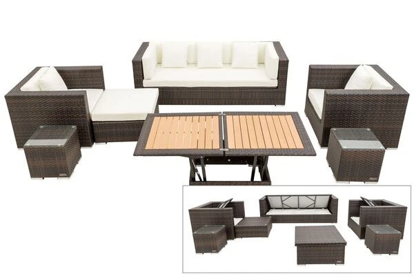 OUTFLEXX Loungemöbel-Set, Braun Marmoriert, Polyrattan, 6 Pers, Wasserfeste Kissenbox, Inkl. Loungetisch 3 OUTFLEXX Loungemöbel-Set, Braun Marmoriert, Polyrattan, 6 Pers, Wasserfeste Kissenbox, Inkl. Loungetisch