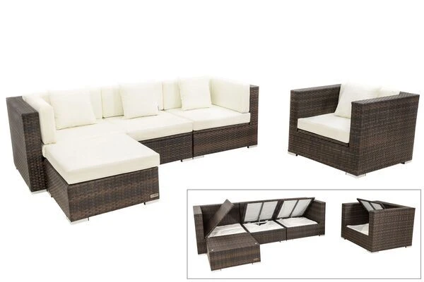 OUTFLEXX Loungemöbel-Set, Braun Marmoriert, Polyrattan, 5 Pers, Wasserfeste Kissenbox 3 OUTFLEXX Loungemöbel-Set, Braun Marmoriert, Polyrattan, 5 Pers, Wasserfeste Kissenbox