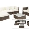 OUTFLEXX Loungemöbel-Set, Braun Marmoriert, Polyrattan, 5 Pers, Wasserfeste Kissenbox, Inkl. Beistelltisch