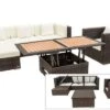 OUTFLEXX Loungemöbel-Set, Braun Marmoriert, Polyrattan, 5 Pers, Wasserfeste Kissenbox, Inkl. Loungetisch
