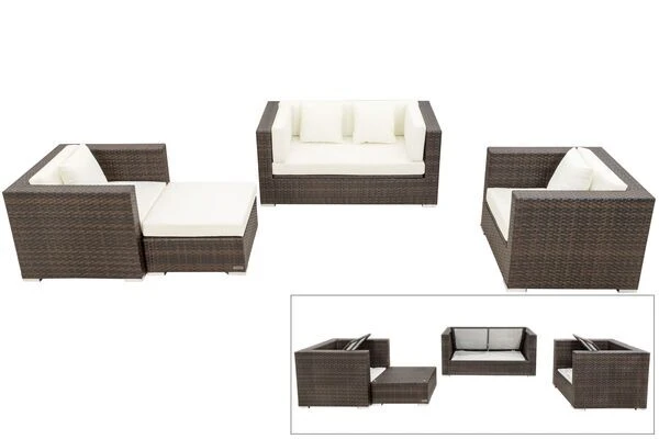 OUTFLEXX Loungemöbel-Set, Polyrattan, Braun Marmoriert, 5 Pers, Wasserfeste Kissenbox 3 OUTFLEXX Loungemöbel-Set, Polyrattan, Braun Marmoriert, 5 Pers, Wasserfeste Kissenbox