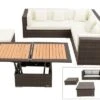 OUTFLEXX Loungemöbel-Set, Braun Marmoriert, 6 Pers, Polyrattan, Wasserfeste Kissenbox, Inkl. Loungetisch