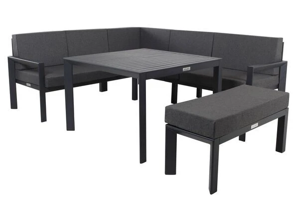 VILLANA Dining-Lounge, Schwarz/grau Meliert, Alu/Polyester, Inkl. Kissen 6 VILLANA Dining-Lounge, Schwarz/grau Meliert, Alu/Polyester, Inkl. Kissen – Bild 4