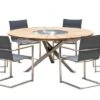 OUTFLEXX Sitzgruppe, Silber, Edelstahl/FSC-Teak, Ø 170 Cm, 6 Freischwinger, Inkl. Drehbarer Granitplatte + Eiskühler