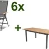 HARTMAN Aruba Esstischgruppe, Xerix/natur, Alu/FSC-Teak, 6 Hochlehner, 150/210x90cm
