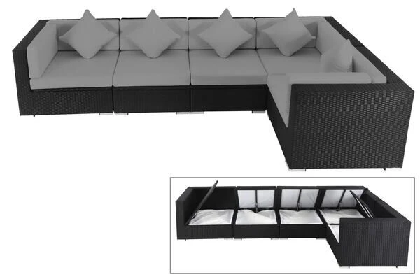 OUTFLEXX Loungemöbel-Set Polyrattan, Schwarz, Für 5 Personen, Wasserfeste Kissenbox 3 OUTFLEXX Loungemöbel-Set Polyrattan, Schwarz, Für 5 Personen, Wasserfeste Kissenbox