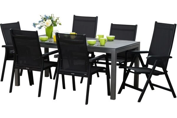 KETTLER Basic Plus Sitzgruppe, Anthrazit/anthrazit, Alu/Textilene, 180/240x90cm, 4 Stapel-, 2 Multipositionssessel 3 KETTLER Basic Plus Sitzgruppe, Anthrazit/anthrazit, Alu/Textilene, 180/240x90cm, 4 Stapel-, 2 Multipositionssessel