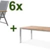 OUTFLEXX Esstischgarnitur, Edelstahl / FSC-Teak, Tisch 180 X 90 Cm, 6 Multipositionssessel, Taupe
