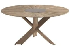 HARTMAN Provence Crossleg Esstisch, Light Grey, Teakholz, Ø150cm, Inkl. Granitinlay Ø50cm