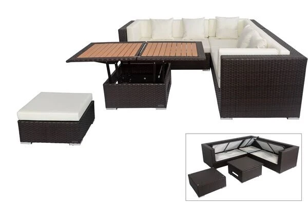OUTFLEXX Loungemöbel-Set, Braun, Polyrattan, 6 Personen, Wasserfeste Kissenbox, Inkl. Loungetisch 3 OUTFLEXX Loungemöbel-Set, Braun, Polyrattan, 6 Personen, Wasserfeste Kissenbox, Inkl. Loungetisch