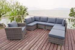 OUTFLEXX Loungemöbel-Set, Grau, Polyrattan, 8Personen, Mit Sessel, Verstellbare Sitzflächen, Wasserfeste Kissenbox