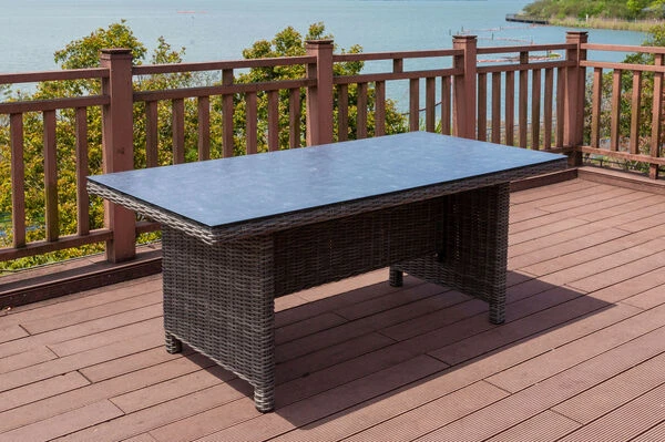 OUTFLEXX Esstisch, Grau, Polyrattan, 200 X 95 Cm, Tischplatte Spraystone, 6mm, Aufliegend 3 OUTFLEXX Esstisch, Grau, Polyrattan, 200 X 95 Cm, Tischplatte Spraystone, 6mm, Aufliegend