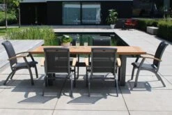 HARTMAN Sondermodell Yasmani/Da Vinci Esstischgruppe, Xerix, Alu/Teakholz, 240x100cm, 6 Stapelsessel