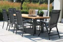 HARTMAN Sondermodell Yasmani/Alice Comfort Esstischgruppe, Xerix, Alu/Teakholz, 240x100cm, 6 Stapel-, 2 Multipositionssessel