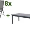 HARTMAN Aruba Esstischgarnitur, Xerix, Alu/Textilene, Tisch 180/240x100cm, 8 Multipositionssessel