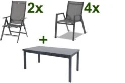 HARTMAN Aruba Esstischgarnitur, Xerix, Alu/Textilene, Tisch 180/240x100cm, 4 Stapel-, 2 Multipositionssessel