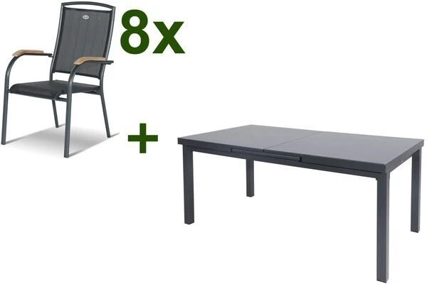 HARTMAN Raffaelo Esstischgarnitur, Xerix, Alu/Textilene, Tisch 180/240x100cm, 8 Stapelsessel 3 HARTMAN Raffaelo Esstischgarnitur, Xerix, Alu/Textilene, Tisch 180/240x100cm, 8 Stapelsessel