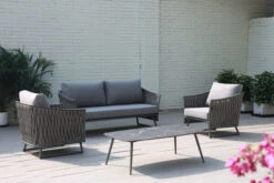 OUTFLEXX Oranger Blossom Lounge-Set, Anthrazit, Alu/XL Geflecht, 4-teilig, Inkl. Sitz- Und Rückenkissen, Tisch 120 X 70 X 42 Cm