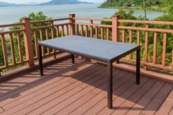 OUTFLEXX Dining Tisch, Braun Marmoriert, Polyrattan, 180 X 100 Cm, Tischplatte Spraystone, 6mm