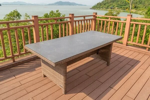 OUTFLEXX Dining Tisch, Hellbraun, Polyrattan, 220 X 100 Cm, Tischplatte Spraystone, 6mm 3 OUTFLEXX Dining Tisch, Hellbraun, Polyrattan, 220 X 100 Cm, Tischplatte Spraystone, 6mm