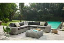 OUTFLEXX Ecklounge, White Faded Grey, Polyrattan, 6 Personen, Inkl. Tisch/Hocker 90 X 90 Cm Und Polster Aus Olefin In Anthrazit