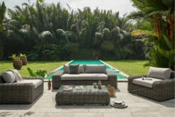 OUTFLEXX Loungemöbel, Two Tone Grey, Polyrattan, 4 Personen, Inkl. Tisch 70 X 130 Cm Und Polster In Grau