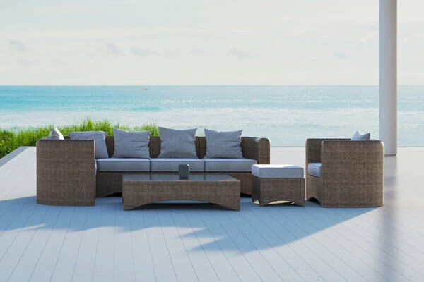 OUTFLEXX Loungegarnitur, Hellbraun, Polyrattan, 8tlg, 7 Personen, Inkl. Polster Und Kissen 3 OUTFLEXX Loungegarnitur, Hellbraun, Polyrattan, 8tlg, 7 Personen, Inkl. Polster Und Kissen